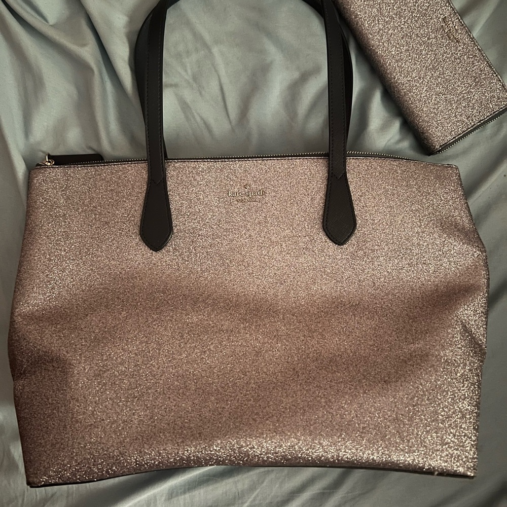 Sparkle Tote Bag with Wallet - Metallic Blue